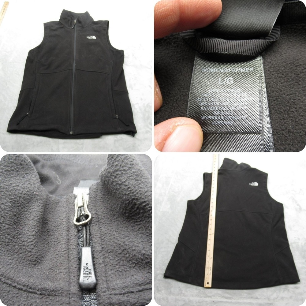 North Face Vest Women Large Black Fleece Full Zip Black Thermal Winter Warmth
